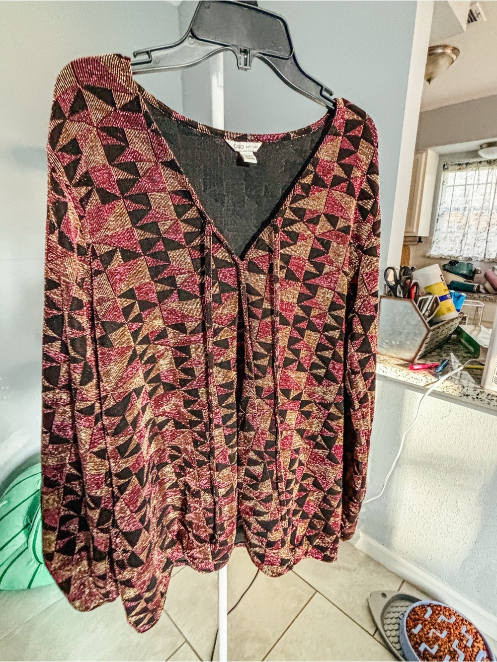 Cato Black Knit Top with Pink & Gold Metallic Accents